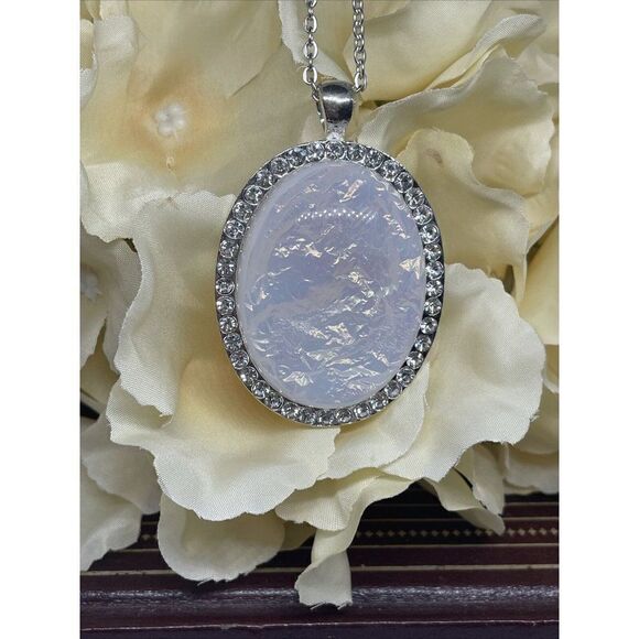 Christmas Party Fancy Large Opal Silver Crystal Necklace Statement Wedding - Picture 5 of 9